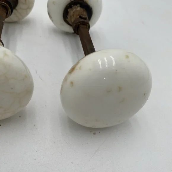 Antique Door Knob Handle Lot Porcelain White Art Deco Victorian VIntage Set 3